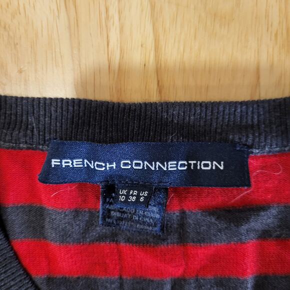 French Connection Red & Gray Striped Long Sleeve Mini Sweater Dress Bodycon Sm - Picture 7 of 11